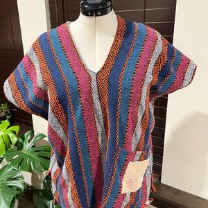Colorful Striped V-Neck Poncho